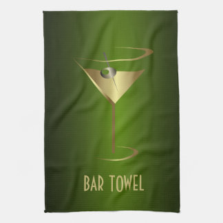 Bar Serviette Verte et Gold Martini Verre