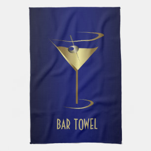 Bar Serviettes Bleu et Martini Or Verre