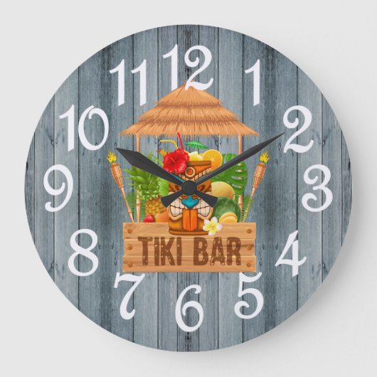 Bar Tiki Rustique Gris Horloge Grande (Recto)