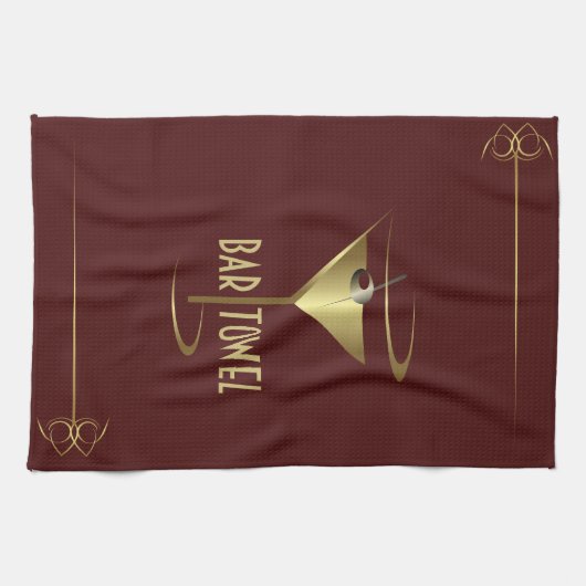 Bar Towel Red en Gold Martini Glass Theedoek (Horizontaal)