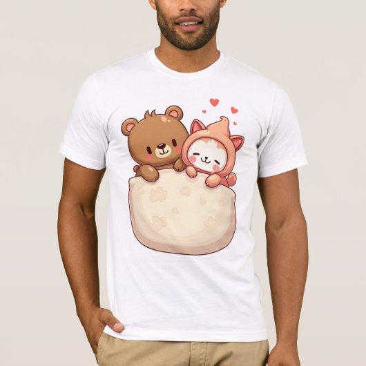 Bär und Katze Kawaii T-shirt (Voorkant)