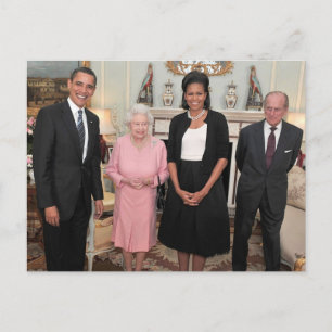 Barack en Michelle met koningin Elizabeth Briefkaart