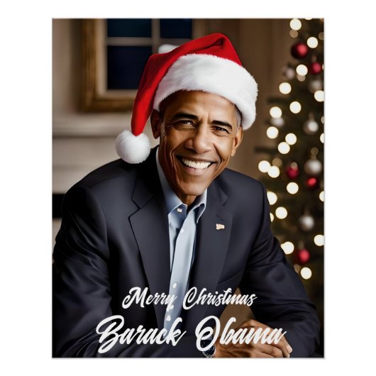Barack Obama in Santa Hat Kerstmis Perfect Poster (Voorkant)