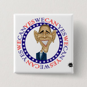 Barack Obama Ja We kunnen - Rood en Blauw Vierkante Button 5,1 Cm