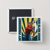 Barack Obama Slam Dunk Vierkante Button 5,1 Cm (Voorkant /achterkant)