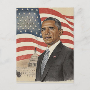 Barack Obama voor de Amerikaanse vlag en het Capit Briefkaart