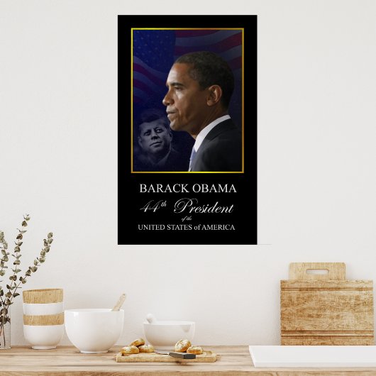 Barack Obama with John Kennedy Poster (Cuisine)