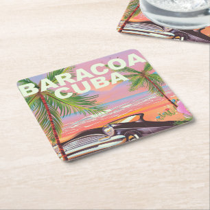 Baracoa Cuba autotreisposter Vierkante Kartonnen Onderzetter