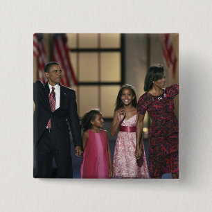 Barak Obama familie zwaait op de laatste avond van Vierkante Button 5,1 Cm