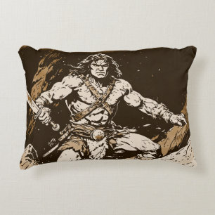 Barbaar met breed zwaard Sepia Goud Pop Art Stijl Accent Kussen