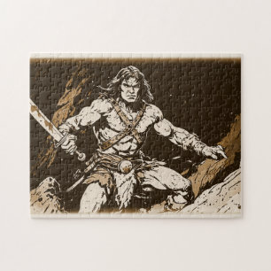 Barbaar met breed zwaard Sepia Goud Pop Art Stijl Legpuzzel