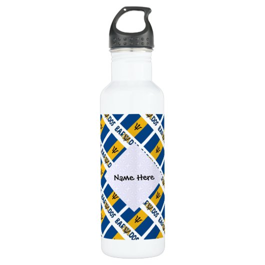 Barbadiaanse vlag betegeld gepersonaliseerd waterfles  (Voorkant)