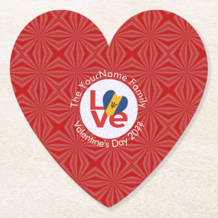 Barbadian LOVE Heart Flag Valentijn gepersonalisee Kartonnen Onderzetters