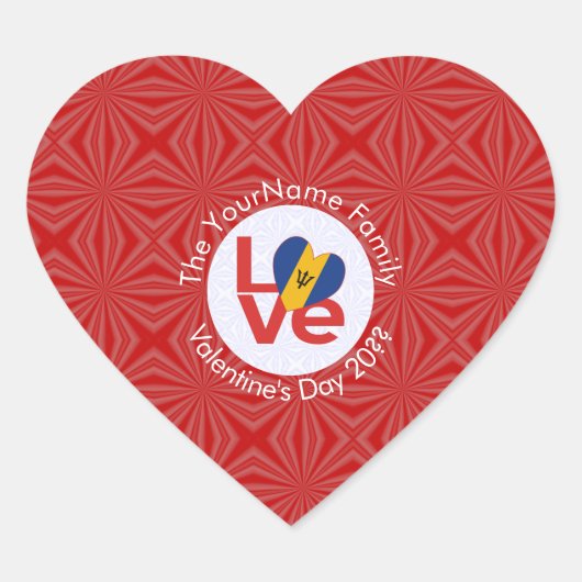 Barbadian Red LOVE Flag gepersonaliseerd Hart Sticker (Voorkant)