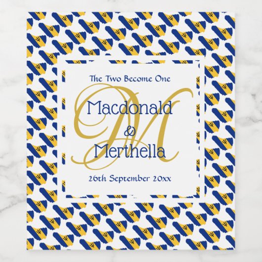 BARBADOS Custom Monogram Wedding Celebration Wijn Etiket (Enkel label)