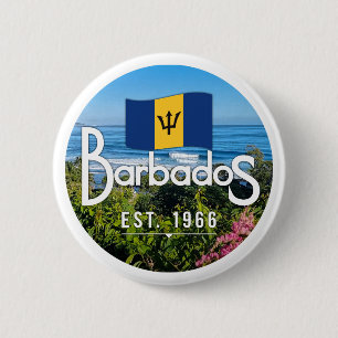 "Barbados Est. 1966" Oostkust Uitzicht met vlag Ronde Button 5,7 Cm