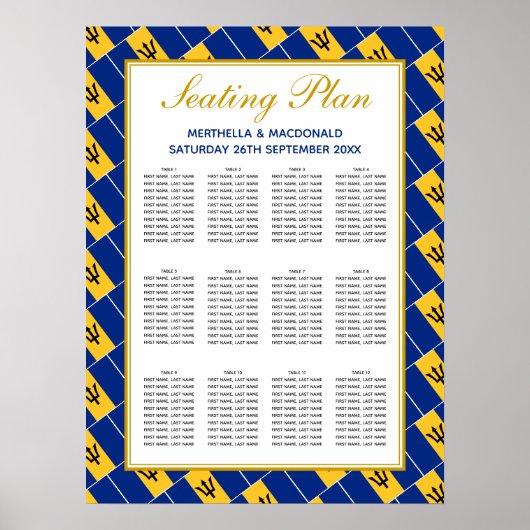 BARBADOS FLAG Custom Wedding 120 Seating Plan Poster (Voorkant)