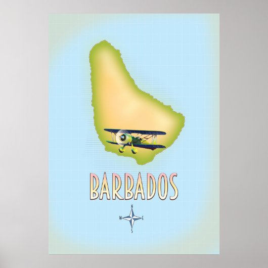 Barbados Map affiche de voyage vintage. (Devant)