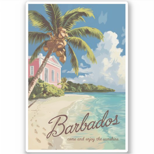 Barbados Painterly Travel Art Vintage Sticker (Voorkant)