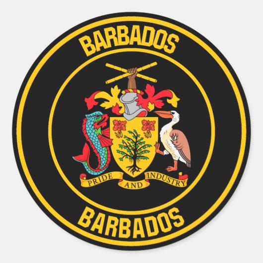 Barbados Round Emblem Ronde Sticker (Voorkant)