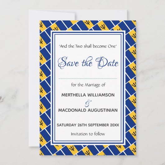 BARBADOS VLAG Gepersonaliseerd Schrift Stijlvol Save The Date (Voorkant)