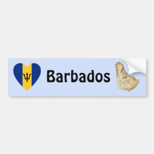 Barbados Vlag Hart + Landkaart Bumpersticker