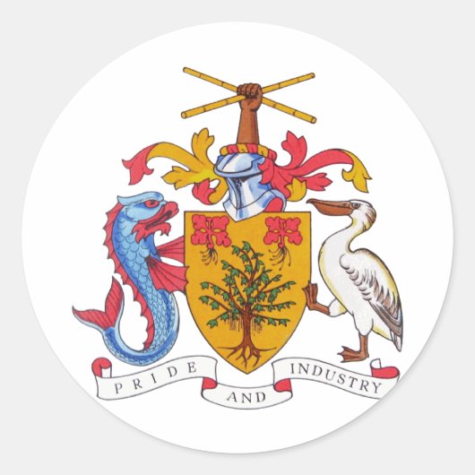 Barbados wapenschild ronde sticker (Voorkant)