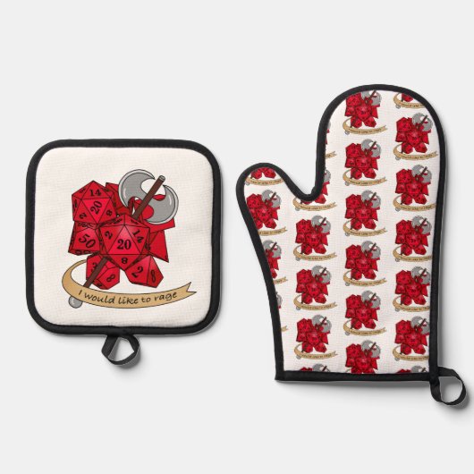 Barbarian Dice Design Ovenwant & Pannenlap Set (Voorkant)