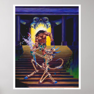 Barbarian met Skeleton Wizard Poster