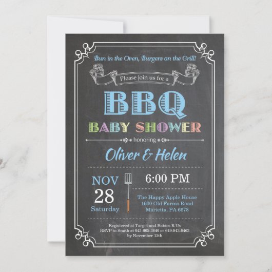Barbecue Baby shower Invitation Tableau noir (Devant)