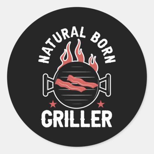 Barbecue BBQ Grillmaster Natural Born Griller Ronde Sticker (Voorkant)