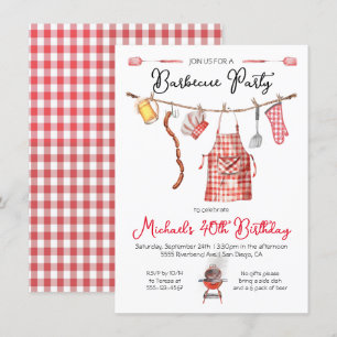Barbecue BBQ Verjaardag rood Gingham Kaart