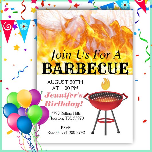 Barbecue flamboyant Invitation Anniversaire