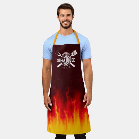 Barbecue Grill Flames — Personalized Steak House Schort (Gedragen)