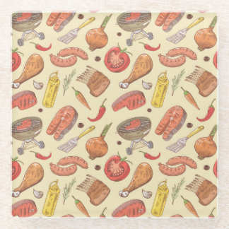 Barbecue, grill, handgetekende naadloze achtergron glazen onderzetter