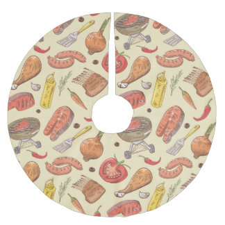 Barbecue, grill, handgetekende naadloze achtergron kerstboom rok