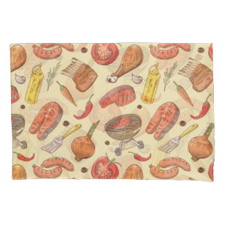 Barbecue, grill, handgetekende naadloze achtergron kussensloop