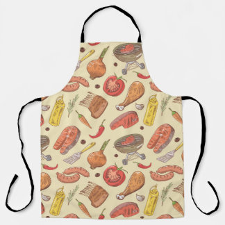 Barbecue, grill, handgetekende naadloze achtergron schort