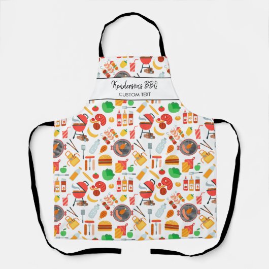 Barbecue Grill Pattern, Custom BBQ Chef Name Text Schort (Voorkant)