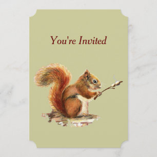 Barbecue Invite Squirrel Toasting Marshmallows Fun Kaart