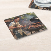 Barbecue Man Vierkante Kartonnen Onderzetter (Schuin)