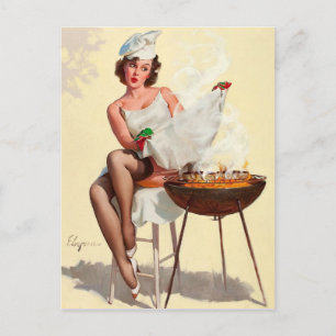Barbecue Pin-Up Girl Briefkaart