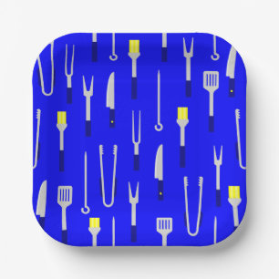 barbecueapparatuur zomer bbq chef blauw papieren bordje