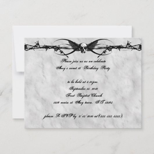 Barbed Wire ailé Crâne cyber Goth Invitations (Devant)