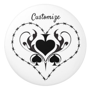 Barbed Wire Heart Black Spades Thunder_Cove Keramische Knop