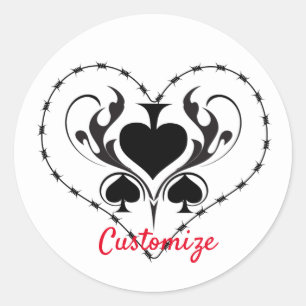 Barbed Wire Heart Black Spades Thunder_Cove  Ronde Sticker