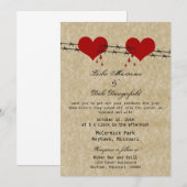 Barbed Wire Hearts Tattoo Biker Wedding Invite Kaart (Voorkant / Achterkant)