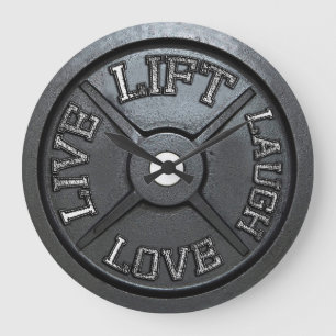 Barbell Bord Wall Clock - Lift, Live, Love, Laugh Grote Klok
