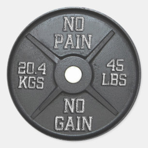 Barbell Plate - No Pain No Gain Ronde Sticker
