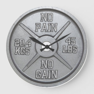 Barbell Plate Wall Clock - No Pain No Gain Grote Klok